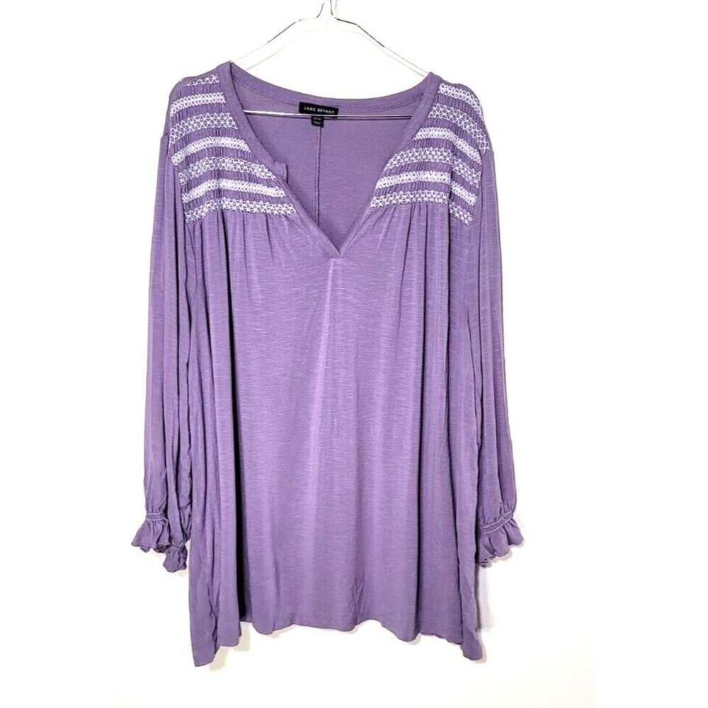 Lane Bryant Womans sz 26 28 purple long sleeve embroidery vneck blouse